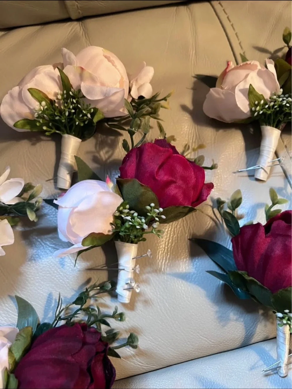 Wedding Burgundy, Blush, Ivory Peony Boutonnieres Set of 10